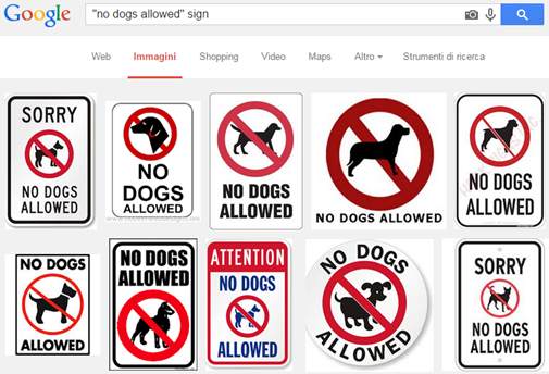 risultati della ricerca per immagini in Google “no dogs allowed” sign