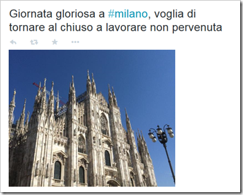 [foto del Duomo di Milano con cielo terso color cobalto]  Giornata gloriosa a Milano, voglia di tornare al chiuso a lavorare non pervenuta