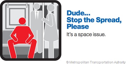 cartello della metropolitana di New York contro il manspreading