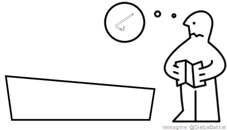 immagine stilizzata di omino da istruzioni IKEA che guarda bara, fumetto con dentro una brugola