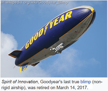 [immagine con didascalia] Spirit of Innovation, Goodyear's last true blimp (non-rigid airship), was retired on March 14, 2017