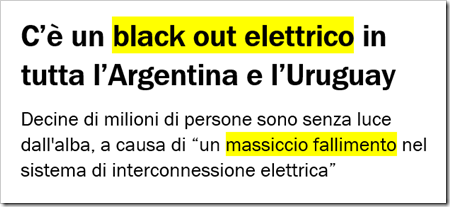 C’è un black out elettrico in tutta l’Argentina e l’Uruguay. Decine di milioni di persone sono senza luce dall'alba, a causa di “un massiccio fallimento nel sistema di interconnessione elettrica”