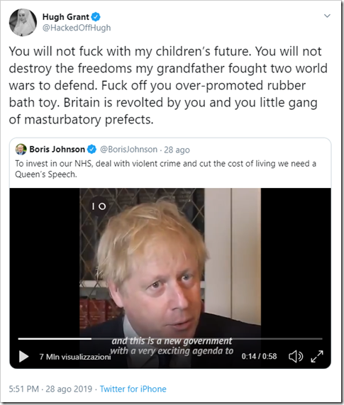 You will not fuck with my children’s future. You will not destroy the freedoms my grandfather fought two world wars to defend. Fuck off you over-promoted rubber bath toy. Britain is revolted by you and you little gang of masturbatory prefects.
