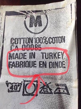 etichetta di indumento Made in Turkey – Fabrique en Dinde