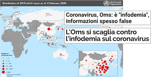 Titoli: 1 Coronavirus, Oms: è “infodemia”, informazioni spesso false; 2 l’OMS si scaglia contro l’infodemia sul coronavirus. 