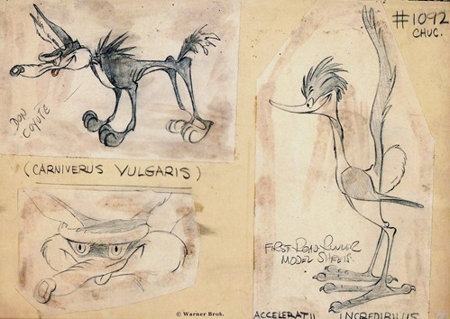 Earliest known drawings of Wile E. Coyote and the Road Runner by Chuck Jones, circa 1945