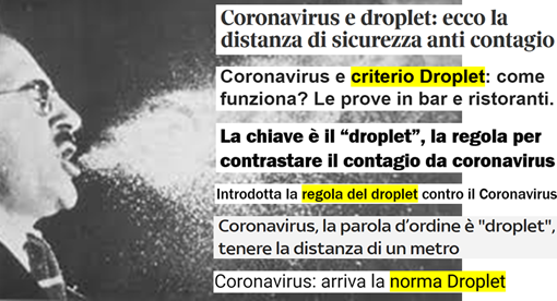 Coronavirus e droplet: ecco al distanza di sicurezza anti contagio – Coronavirus e criterio Droplet: come funziona? Le prove in bar e ristoranti – La chiave è il “droplet”, la regola per contrastare il contagio da coronavirus – Introdotta la regola del droplet – Coronavirus, la parola d’ordine è “droplet”, tenere la distanza d un metro – Arriva la norma Droplet.