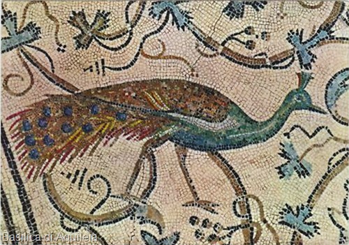 mosaico con pavone nella basilica di Aquileia