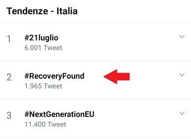 Tendenze Italia di Twitter del 21 luglio 2020: 1 #21luglio, 2 #RecoveryFound, 3 #NextGenerationEU