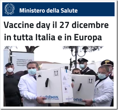 Vaccine day il 27 dicembre in tutta Italia e in Europa. Il 27 dicembre in tutta Italia, così come in tutta Europa, si tiene Vaccine day. l'avvio “simbolico” della campagna di vaccinazione anti Covid-19.