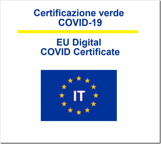 immagine del cosiddetto green pass con le diciture “Certificazione verde COVID-19” e “EU Digital COVID Certificate”