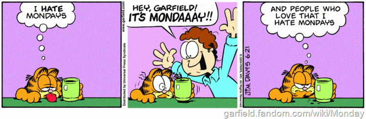 Striscia di Garfield che dice “I hate Mondays”